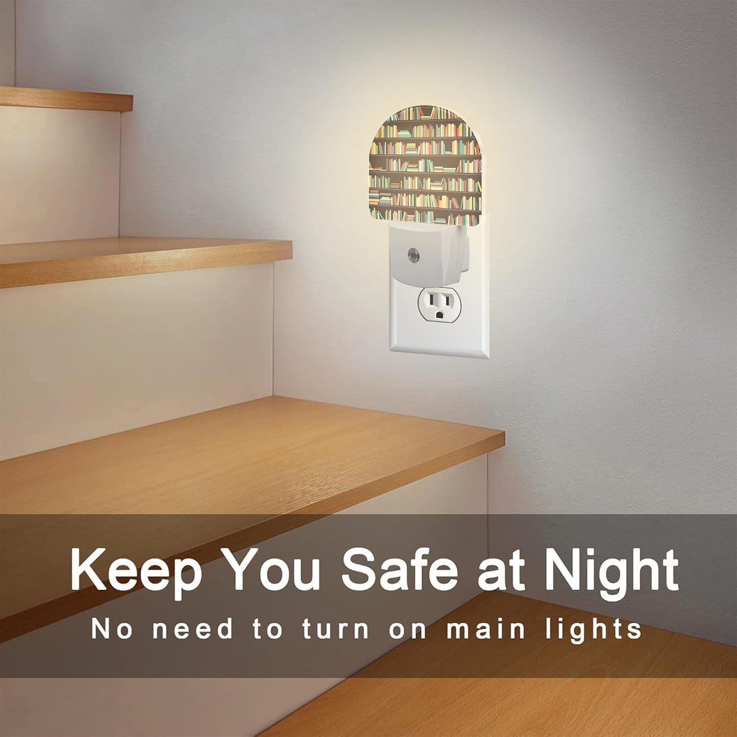 Books on Bookshelves Night Light, Colorful Books Dusk to Dawn Night Light Plug in,0.5w Energy Saving Sleep Friendly Nightlights for Kids Boys Girls Home Decor