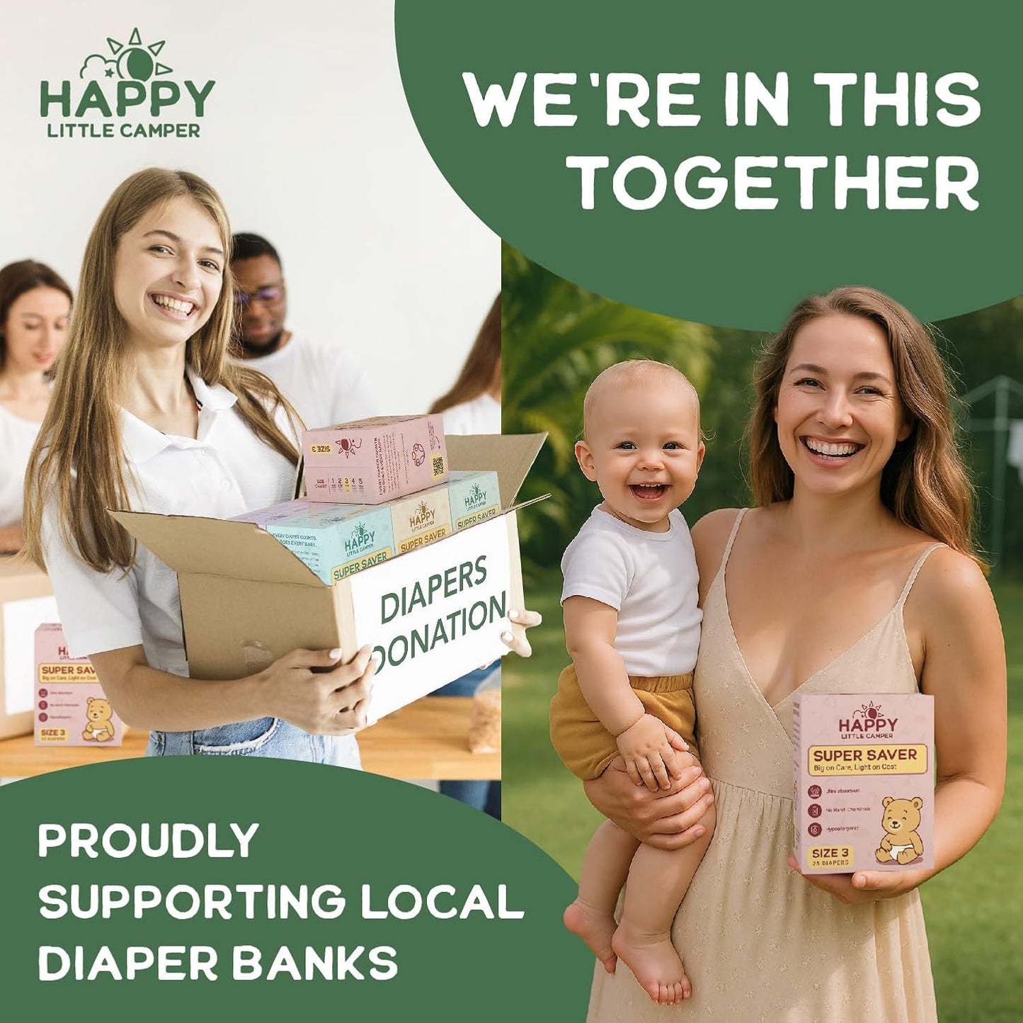 Happy Little Camper Super Saver Diapers, Size 4, 200 Count | Budget-Friendly Disposable Diapers for Sensitive Skin | Hypoallergenic, Fragrance-Free, Ultra Absorbent
