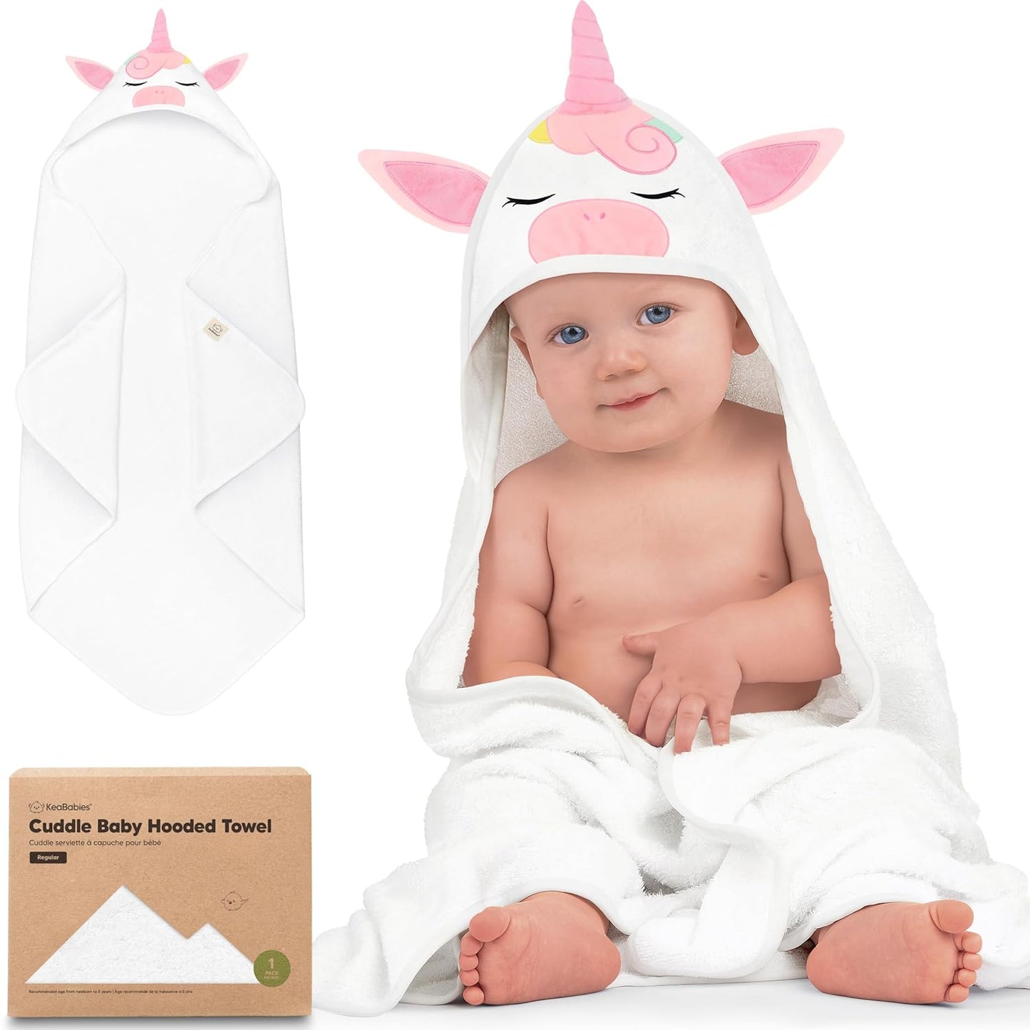 KeaBabies Hooded Baby Towel for Newborn - Viscose Derived from Bamboo Large Baby Bath Towels with Hood for Boys, Girls, Toddler, Extra Absorbent & Soft Newborn Bath Essentials (Unicorn, Regular)