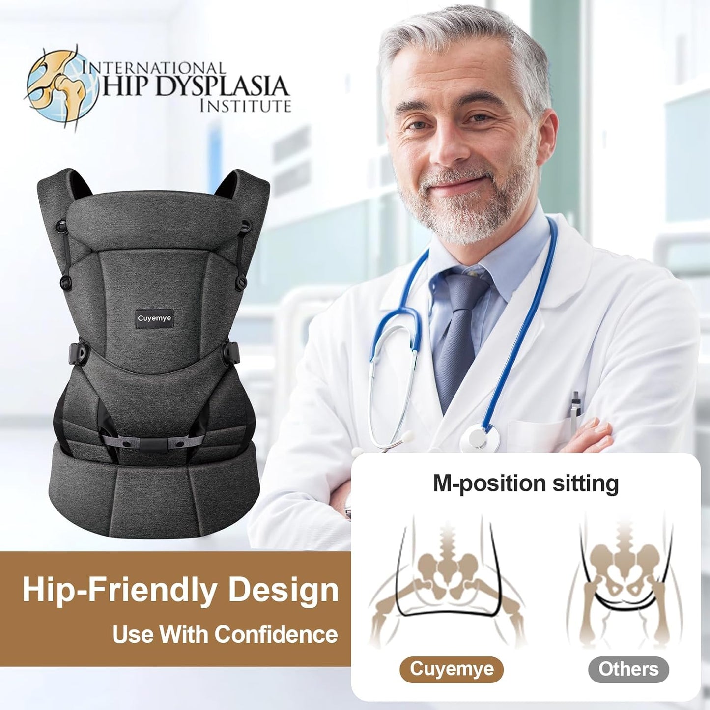 Baby Carrier，Baby Carrier for Newborn to Toddler，Adjustable Crotch Width，Ergonomic Newborn Carrier，Enhanced Lumbar Support，Easy-to-Use (Grey)