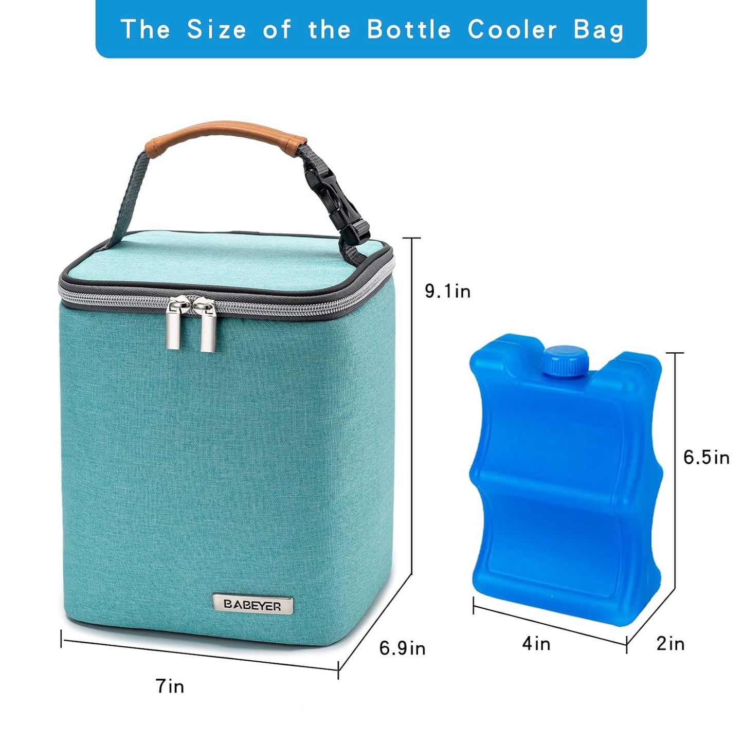Breast Milk Cooler Bag with Ice Pack Fits 4 Baby Bottles Up to 9 Ounce, Baby Bottle Bag for Nursing Mom Daycare-Aqua
