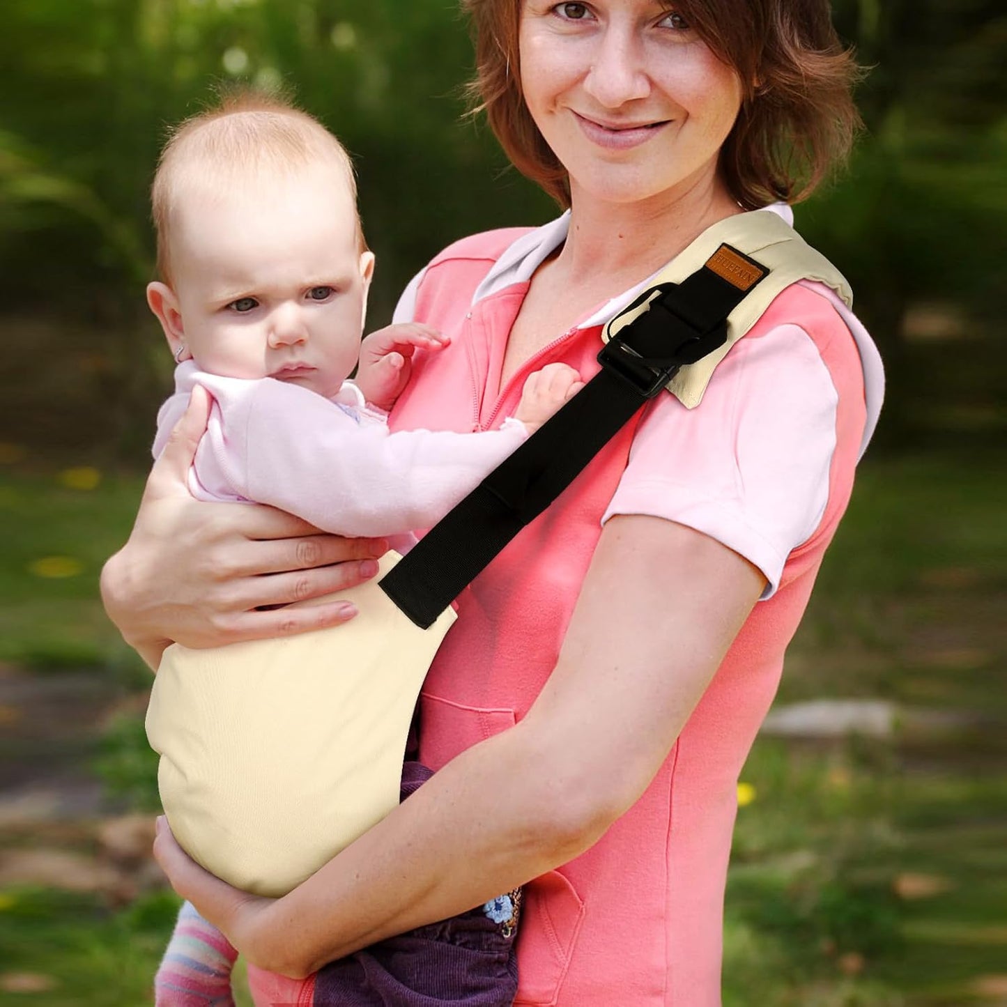 Baby Sling Carrier for Infants and Toddlers 6–36 Months (10–30 lbs), Breathable Cotton Hip Shoulder Carrier – Adjustable, Hands-Free Toddler Sling for Side & Hip Carry(Beige)