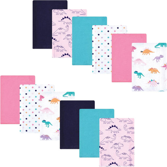 Luvable Friends Hudson Baby Flannel Burp Cloths 12pk, Pink Dinosaur