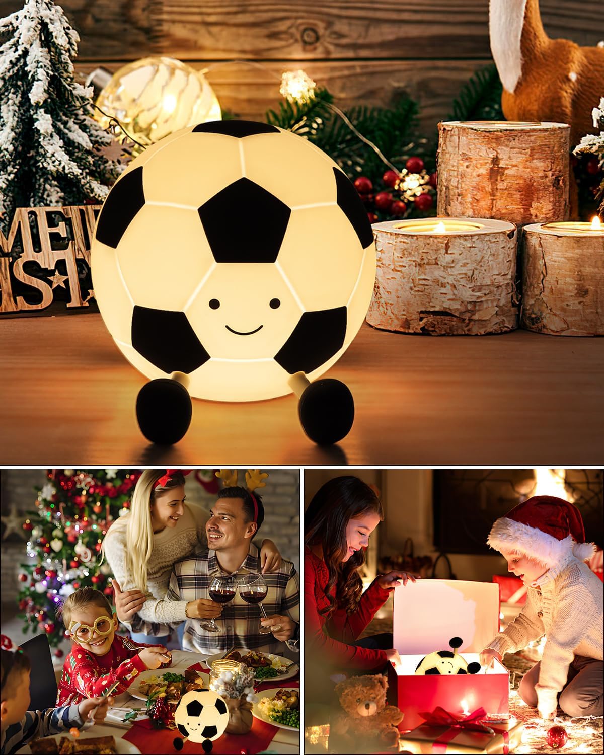 YISUN Soccer Night Light for Boys Light Up Football Lamp Dimmable Rechargeable Silicone Night Light Home Decor Birthday Christmas Gifts for Kids