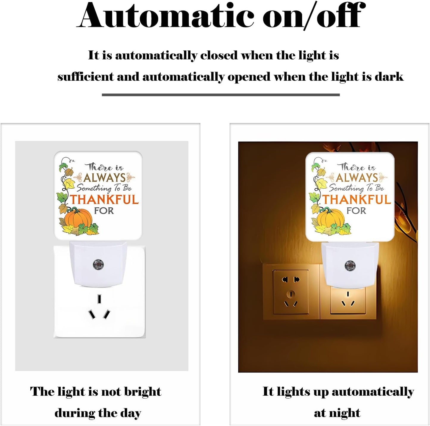 Be Thankful Night Light,Plug Into Wall for Boys Girls Bedroom Decorative Square Night Light Lamp 0.5w Sleep Friendly