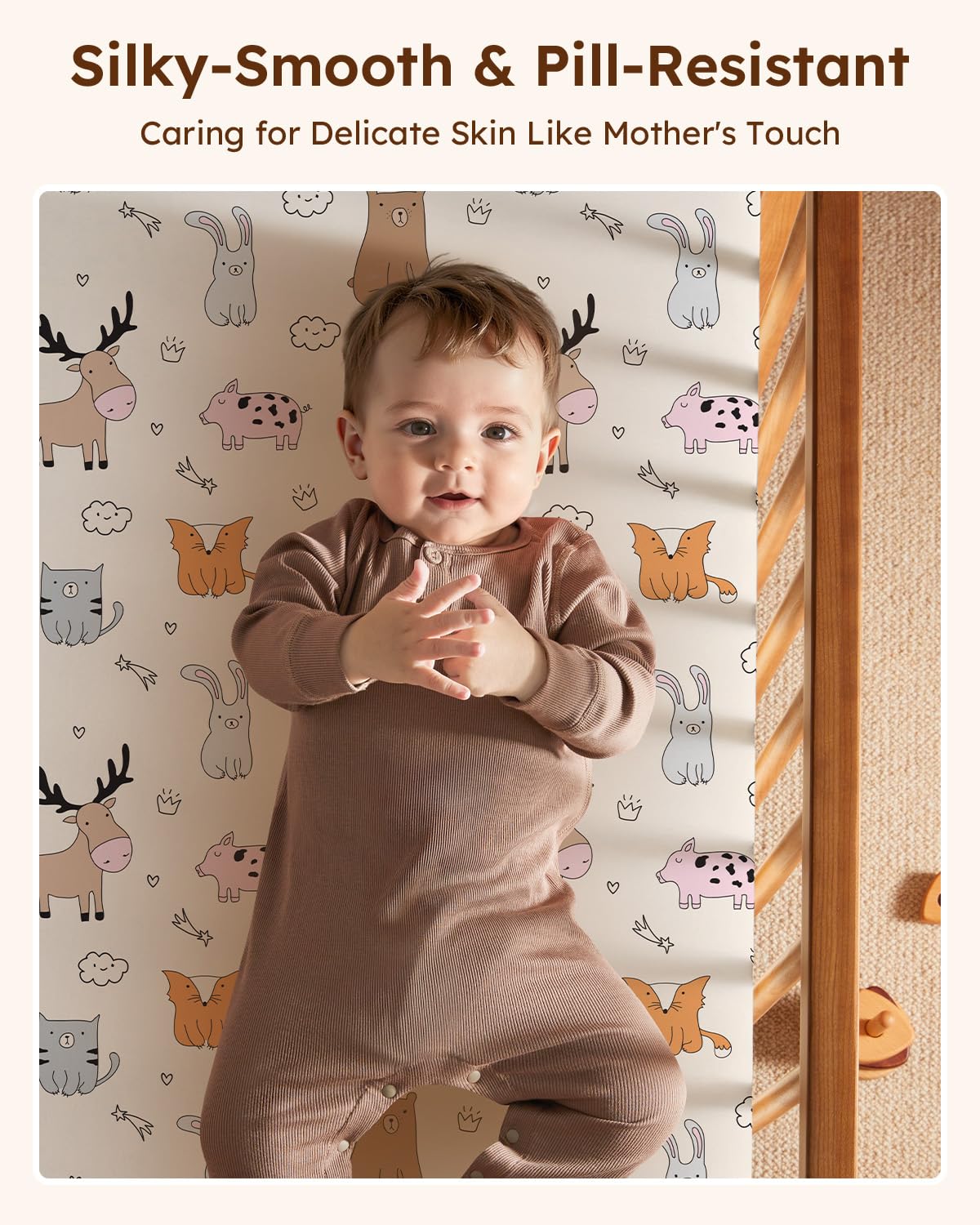 Baby Crib Sheets for Boys Girls, 28x52x8in Fitted Crib Sheet Neutral 3 Pack for Standard Crib and Toddler Mattress, Breathable Soft Microfiber Baby Sheet Blue & Apricot Bear