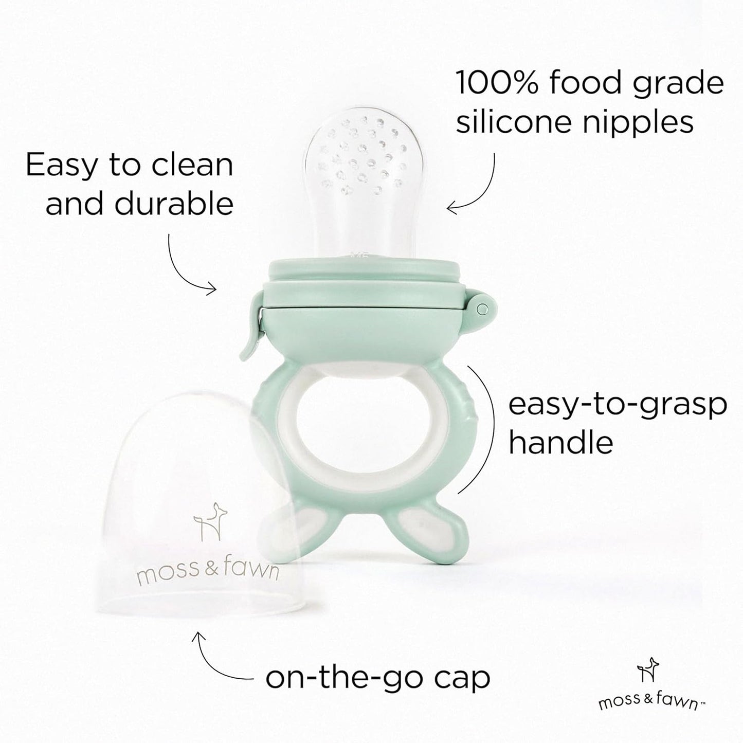 Moss and Fawn Little Explorer Kit - Silicone Frozen Breast Milk Popsicle Kit with Forage Feeder, Teething Popsicle Ice Cube Tray, & Gather & Roll Baby Feeding Bib - BPA, PVC, & Lead-Free - Fern