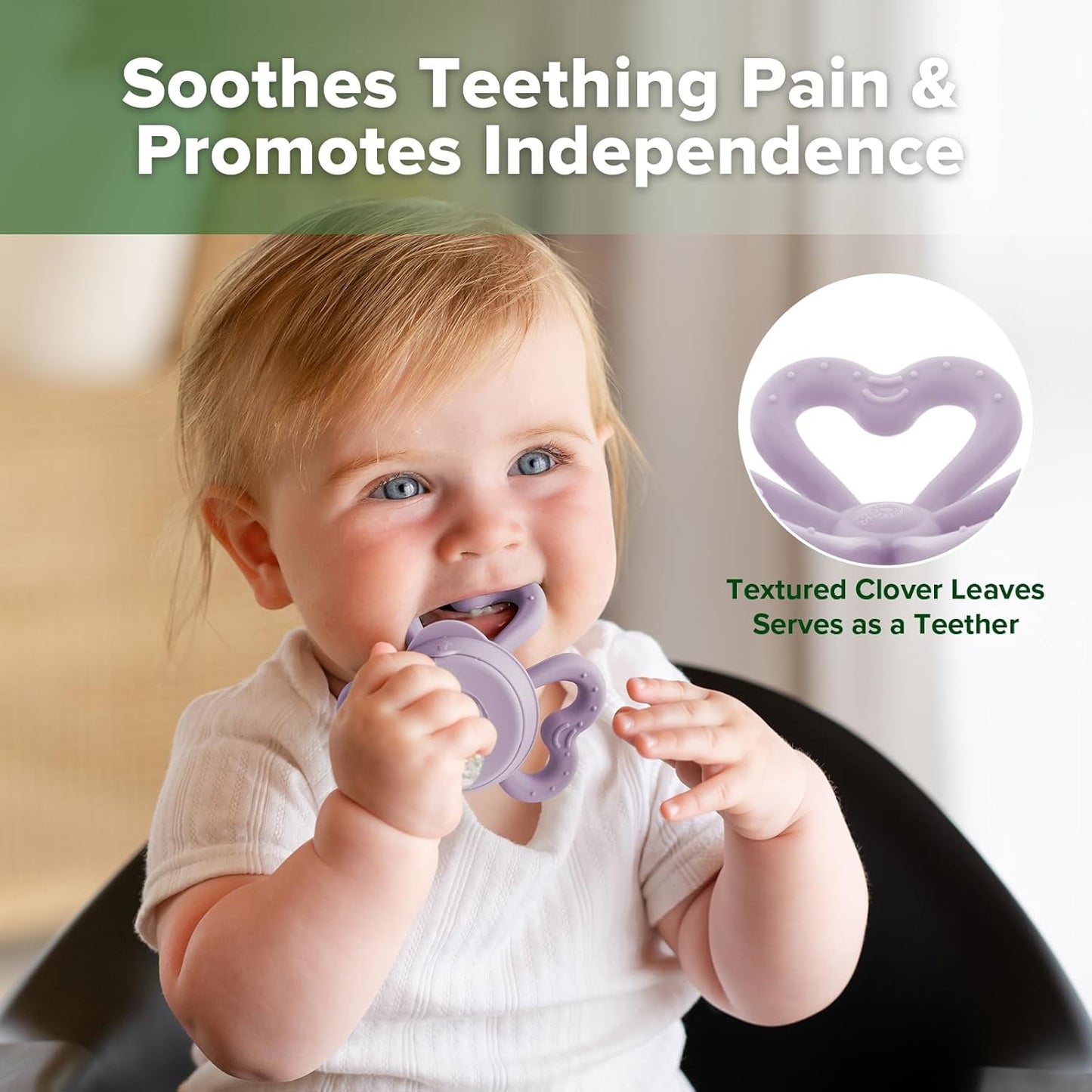 Haakaa Clover Baby Fruit Feeder Teether & Mini Freezer Nibble Tray – BPA-Free Silicone Breastmilk Popsicle Mold for Baby Teething Relief & Self-Feeding, 4M+ (Lavender)