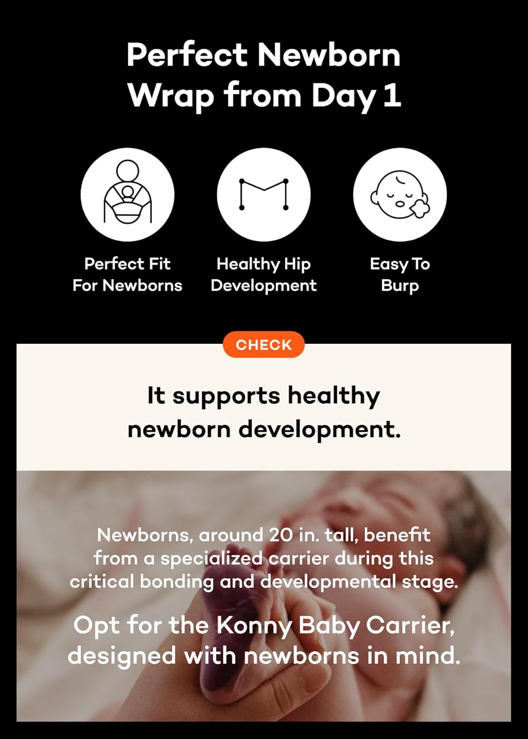 Konny Baby Carrier Flex SoftBreeze with Head Support - Adjustable, Easy to Wear Baby Wrap Sling, Perfect for Newborn Babies Essentials up to 44 lbs (XS-XL) - Khaki Grey