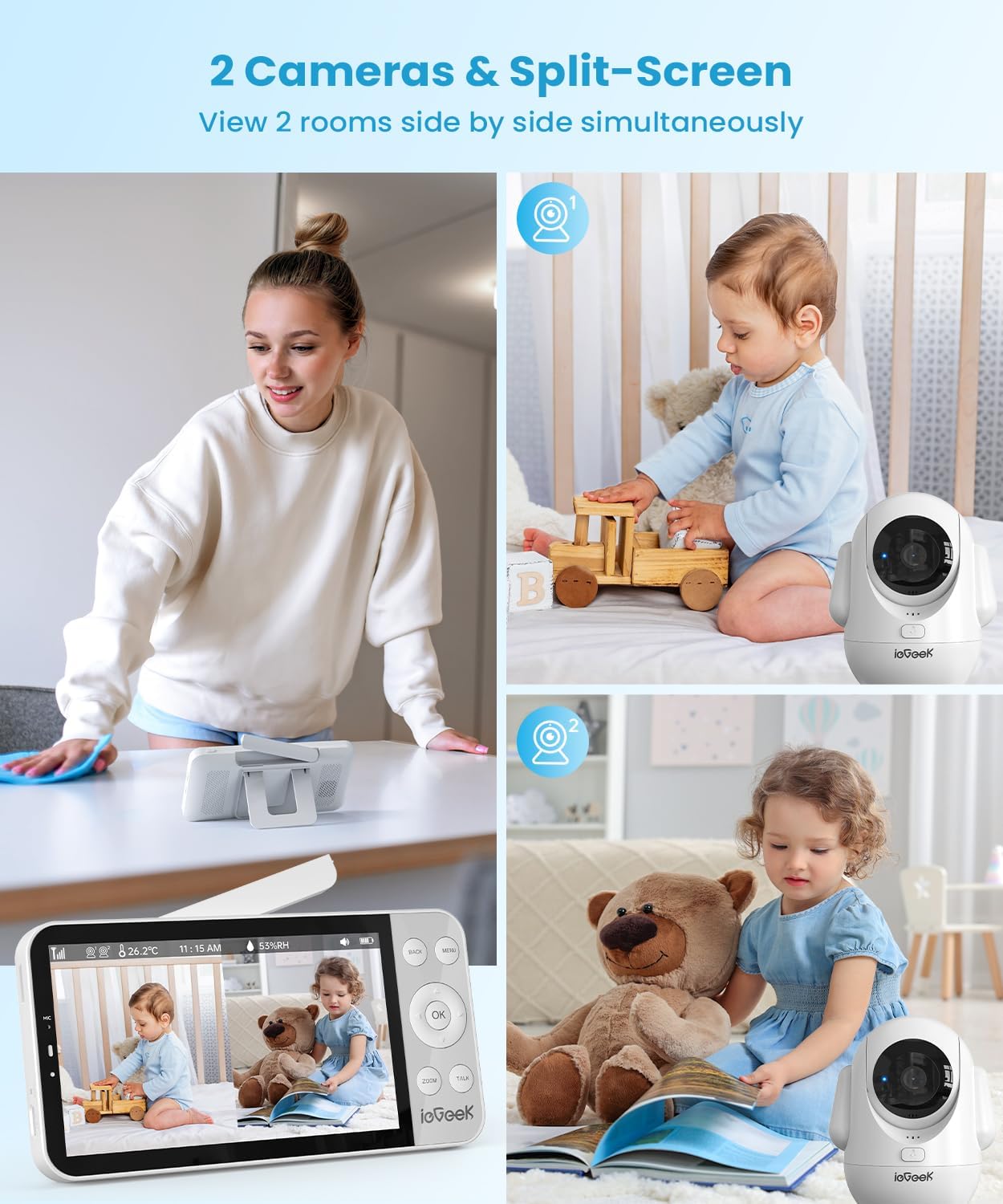 ieGeek 5.5'' Split-Screen Baby Monitor,2.5K UHD Camera Baby Monitor Mount Bracket
