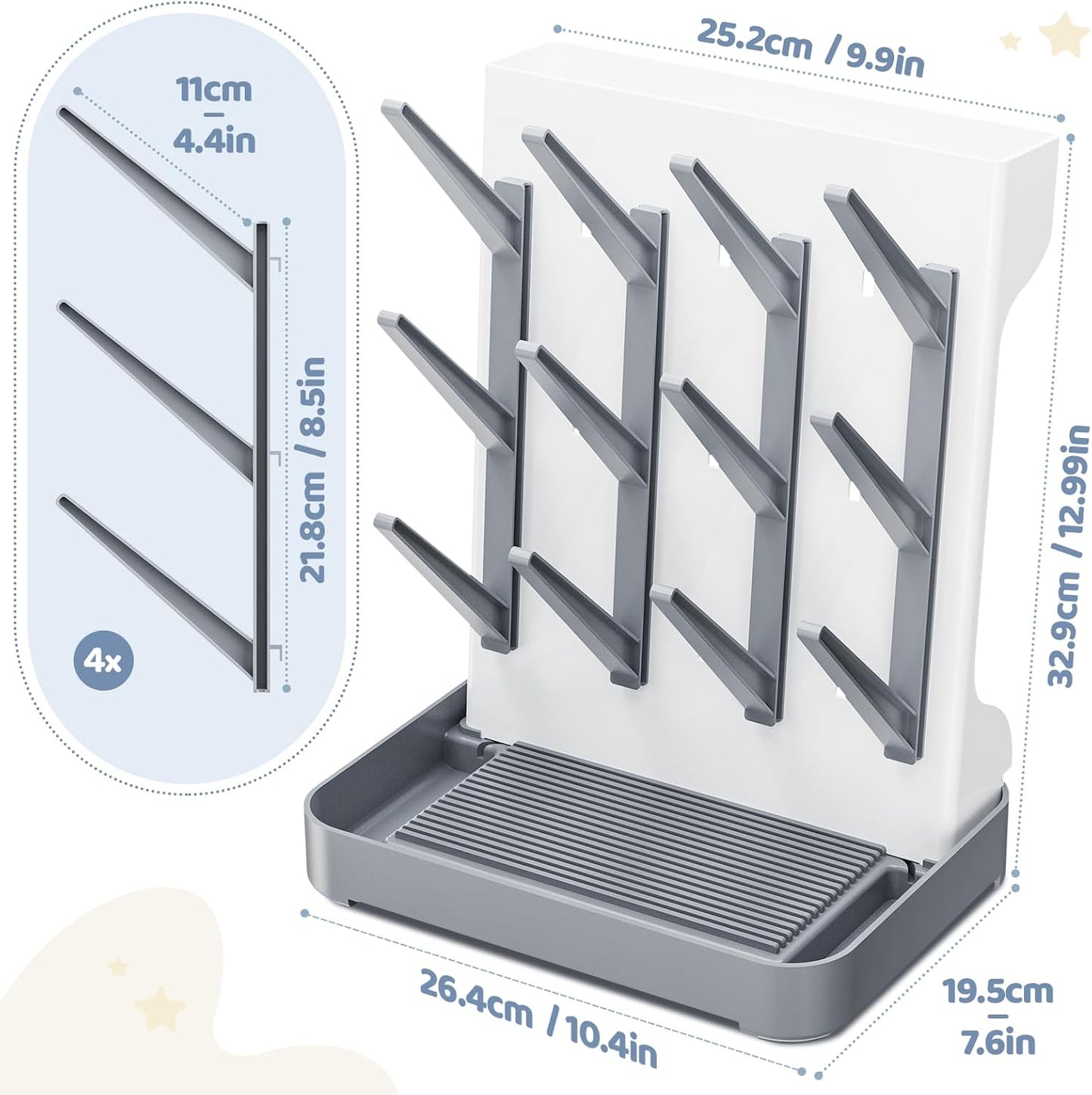 Baby Bottle Drying Rack, Baby Bottle Organizer for Countertop, Bottle Holder for Baby- Space Saving Standing Drying Rack for Baby Bottles and Brushes Part Cleaning (Gray)