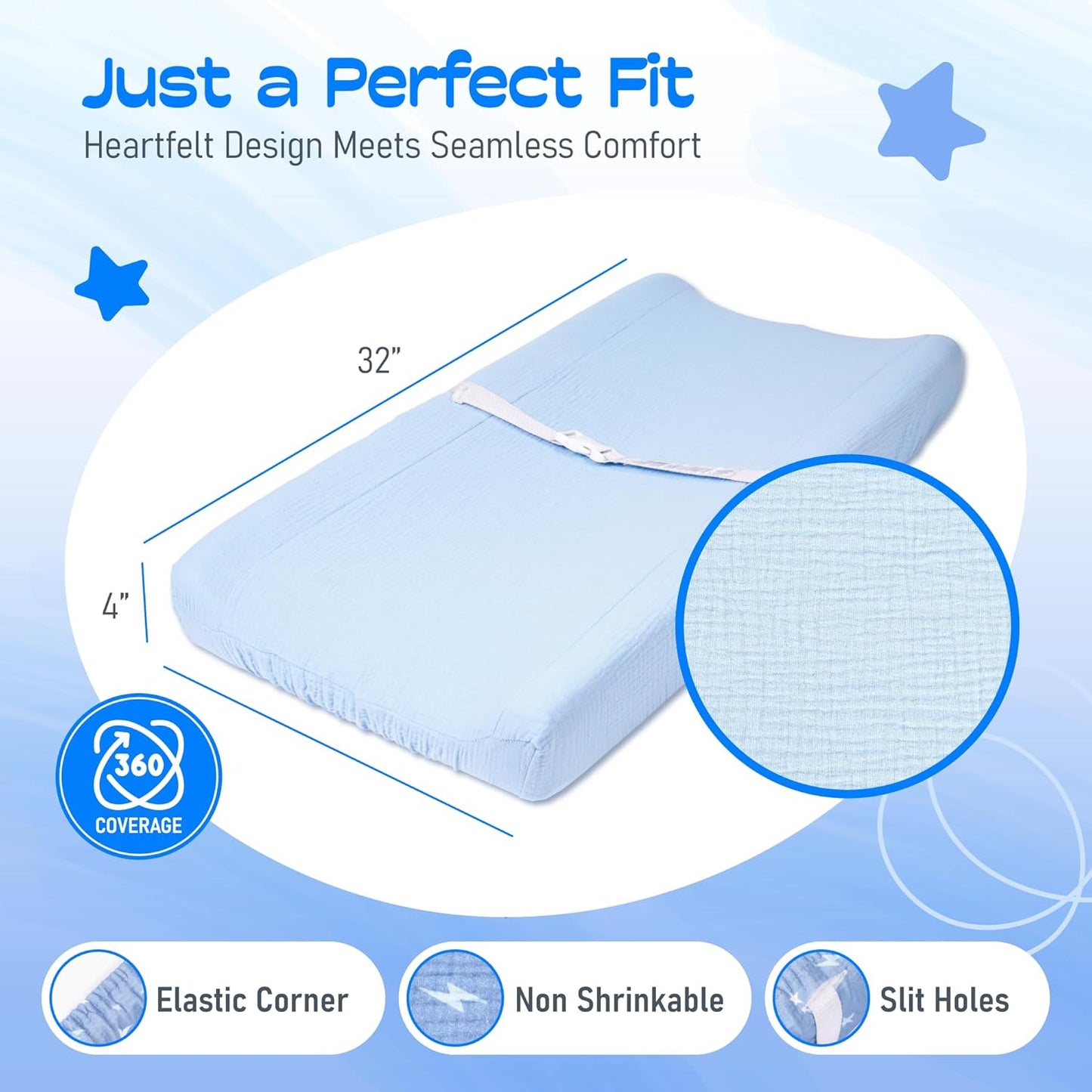 100% Muslin Changing Pad Cover Ultra Soft, Breathable, Secure Fit, Fade-Resistant Prints for Boys and Girls (Pack 2)