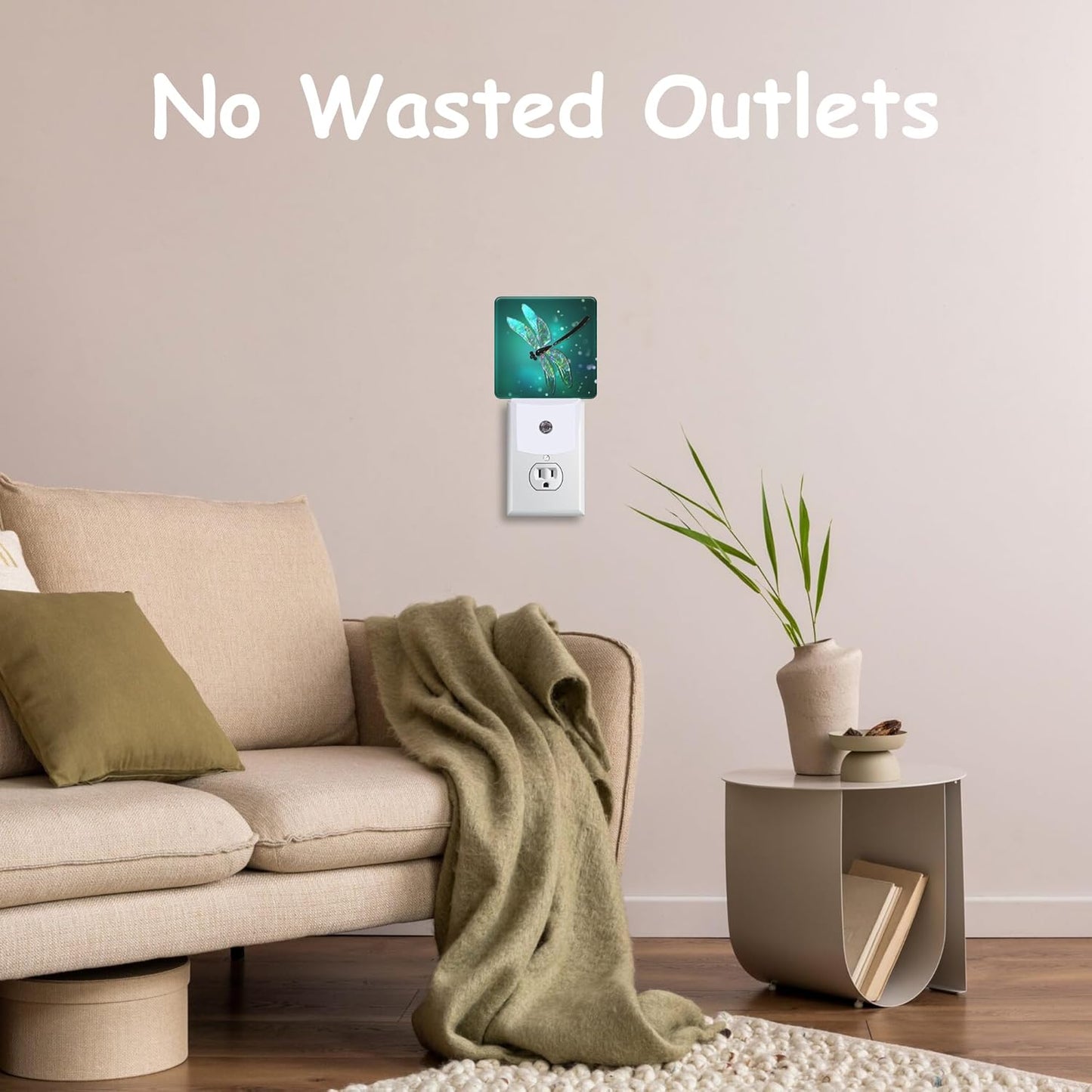Fantasy Green Glowing Dragonfly Night Light Plug into Wall with Dusk to Dawn Sensor Energy Efficient LED Nightlight for Women Girls Boys Room Decor,Hallway,Kitchen,Bathroom,Nursery,Stairs