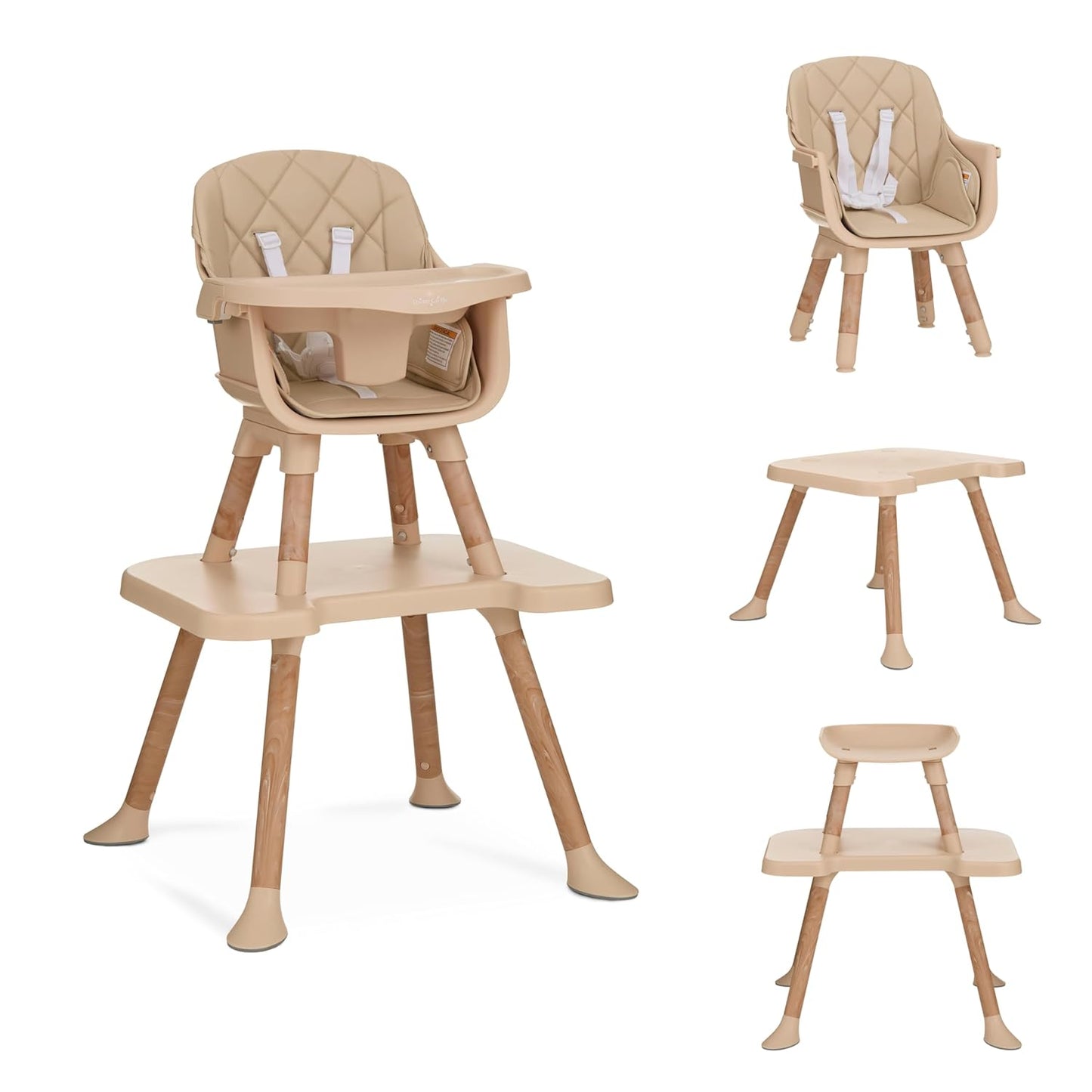 Dream On Me Luna 4-in-1 Convertible Baby High Chair in Beige, Transforms into Booster, Toddler Seat & Table Set, Adjustable and Removable Tray Portable High Chair