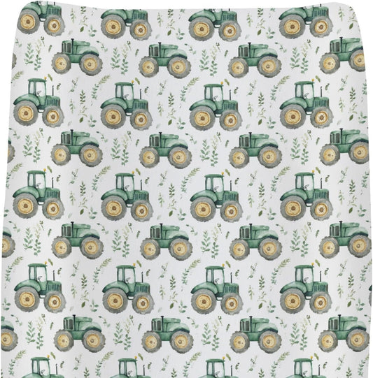 Watercolor Green Tractors Baby Changing Pad Covers for Boy Girl Farm Tractors Boho Leaves Fitted Change Table Mats Farm Life Soft Diaper Change Table Cover Sheets for 32''×16'' Contoured Pad
