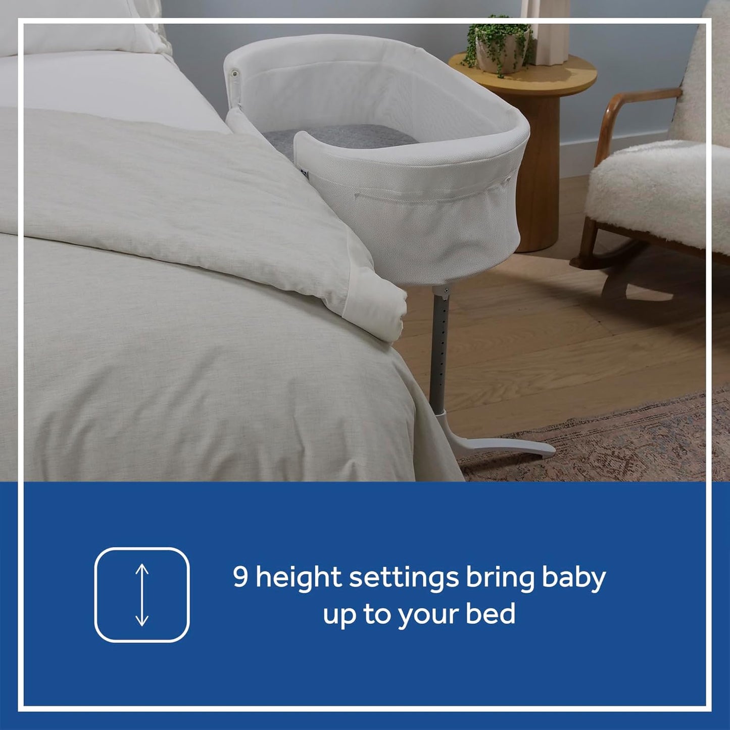 SEALY BABY Airy Dreams, Breathable, Portable Bedside Bassinet Sleeper, 2-in-1, Newborn Room Sharing, Adjustable Height, 9 Settings, Storage Pocket, Drop Down Panel