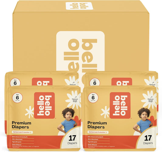 Hello Bello Diapers, Size 6 (35 lbs) Flower Child, 68 Count Value Pack of Premium Disposable Baby Diapers, Hypoallergenic with Soft, Cloth-Like Feel