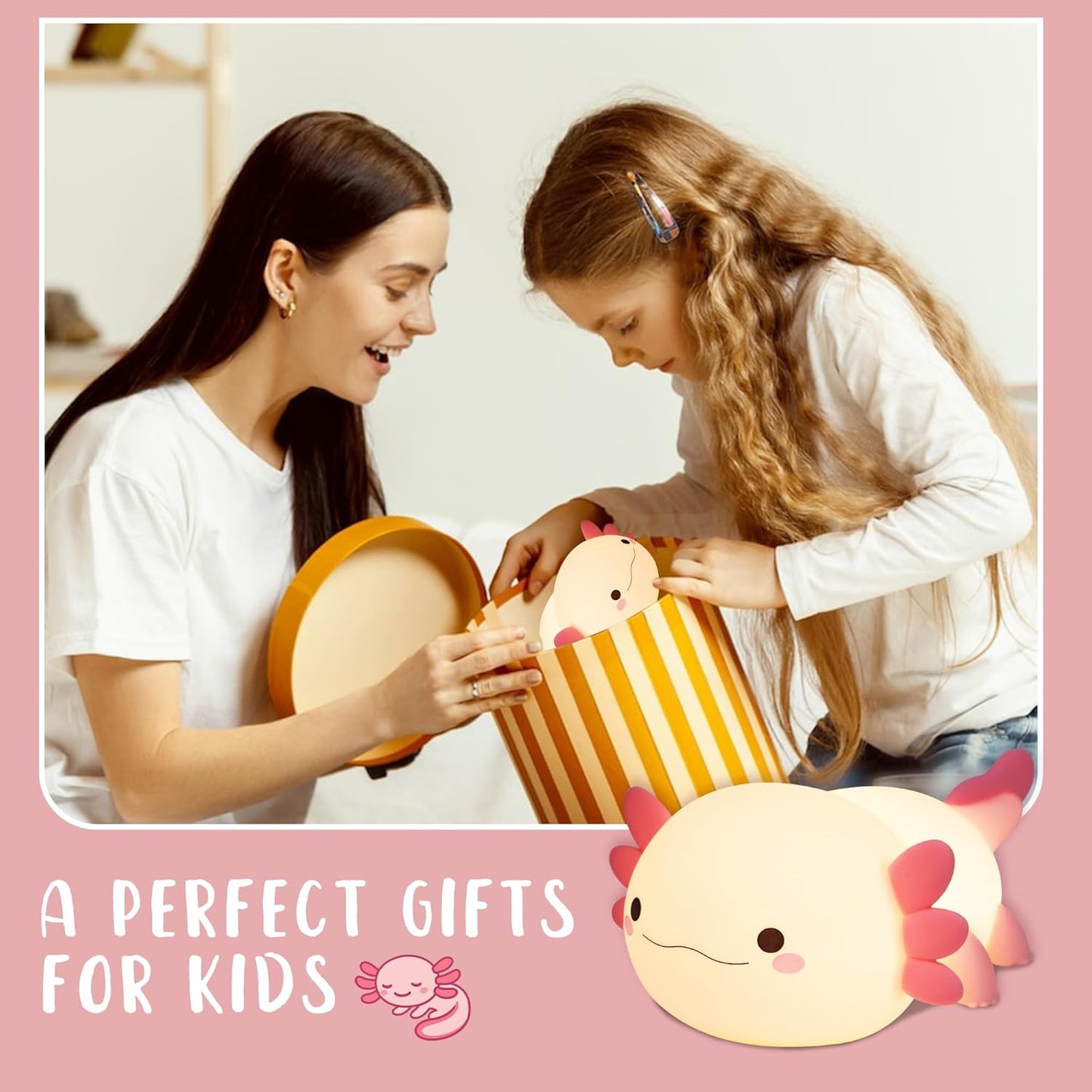 Axolotl Night Light, Cute Night Light for Kids, Animal Silicone Nursery Night Lamp, Timer Dimmable Rechargeable LED Nightlight, Soft Feeding Room Decor Bedside Lamp Gifts for Kids Girls Boys Women