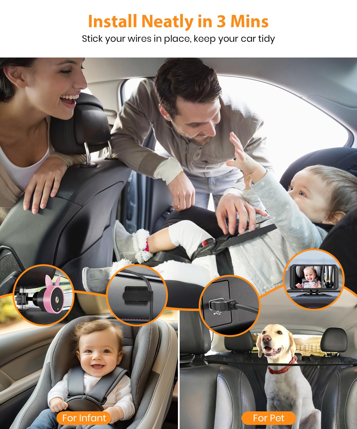 Babyvue BV2 USB Baby Car Camera: 4.5" 1080P Car Seat Camera with IR Night Vision & Shockproof Clip, Real-Time Infant Monitoring, Baby Must Have Gift for New Moms & Newborn Essentials