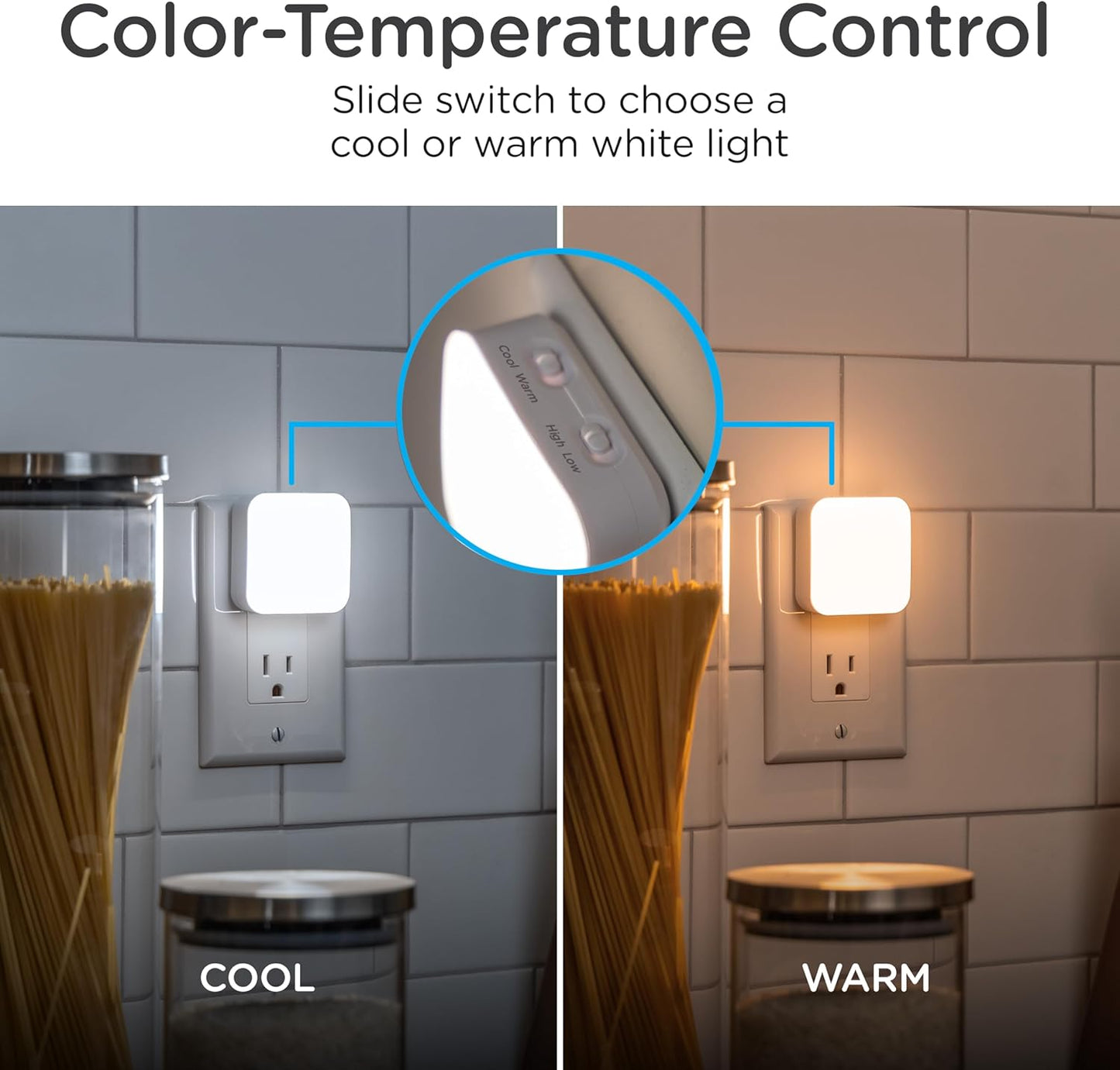 Lights By Night Dimmable LED Night Light, Plug-in, Dusk to Dawn Sensor, Adjustable, Compact, 4 Settings, Ambient Lighting, for Kids or Adults, Bedroom, Bathroom, Nursery, Hallway, 4 Pack, 82180