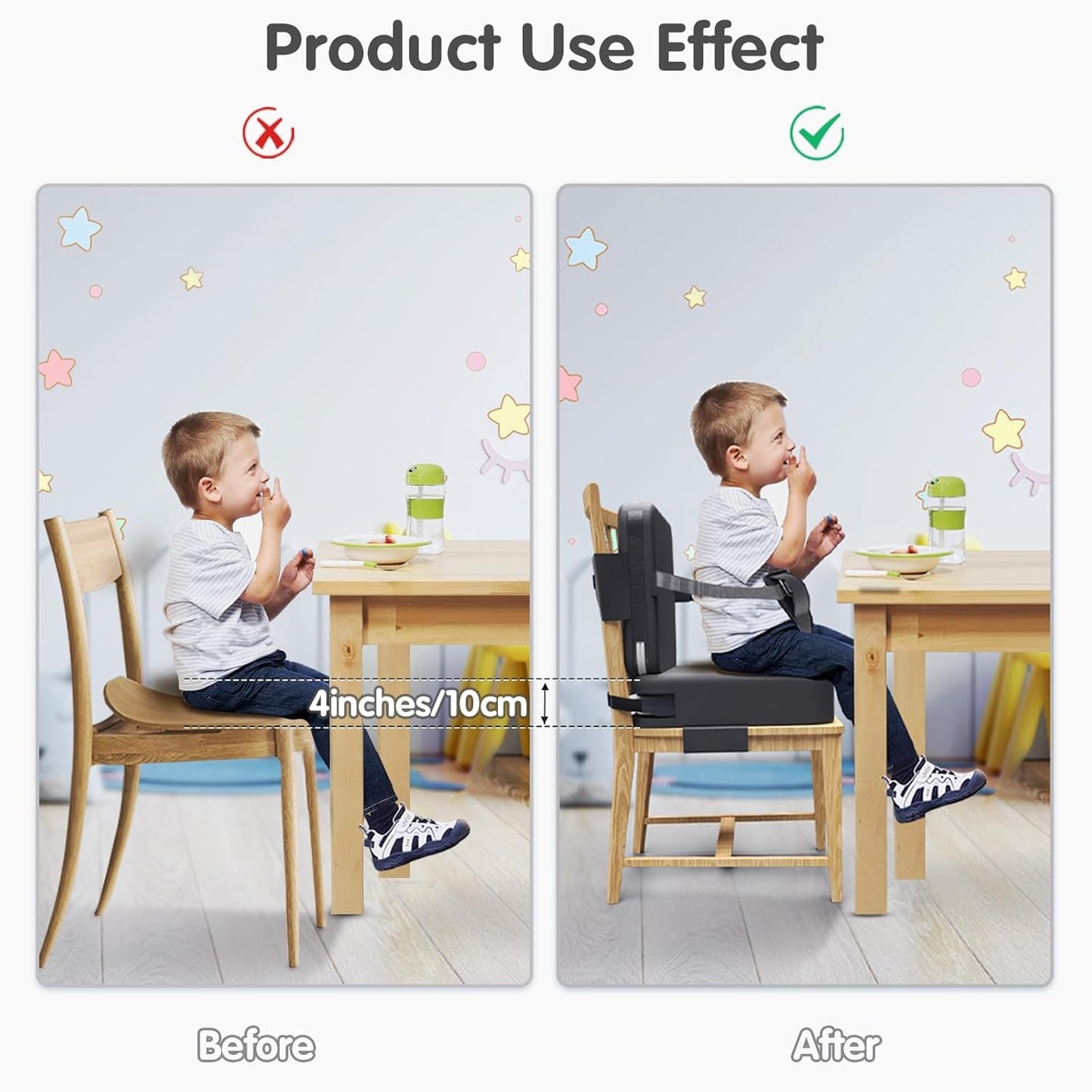 Toddler Booster Seat for Dining Table,Booster Seat for Kitchen Chair with Extended Straps,2PCS Portable with Safety Buckles,Suitable for Kids Aged 3-12 in Restaurants