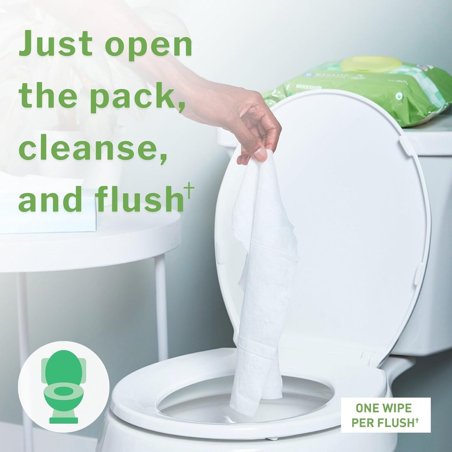 McKesson Flushable* Adult Wet Wipes XL – 48 Wipes (1 Pack of 48) – Aloe & Vitamin E, Plant-Based Cleansing Wipes, Unscented, Extra Large