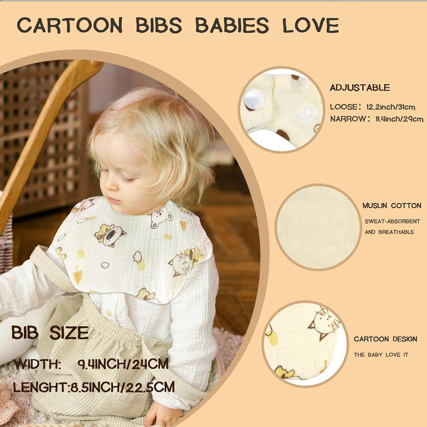 Baby Bibs Muslin Bibs for Baby Girl Boy for Drooling and Teething 10 Pack