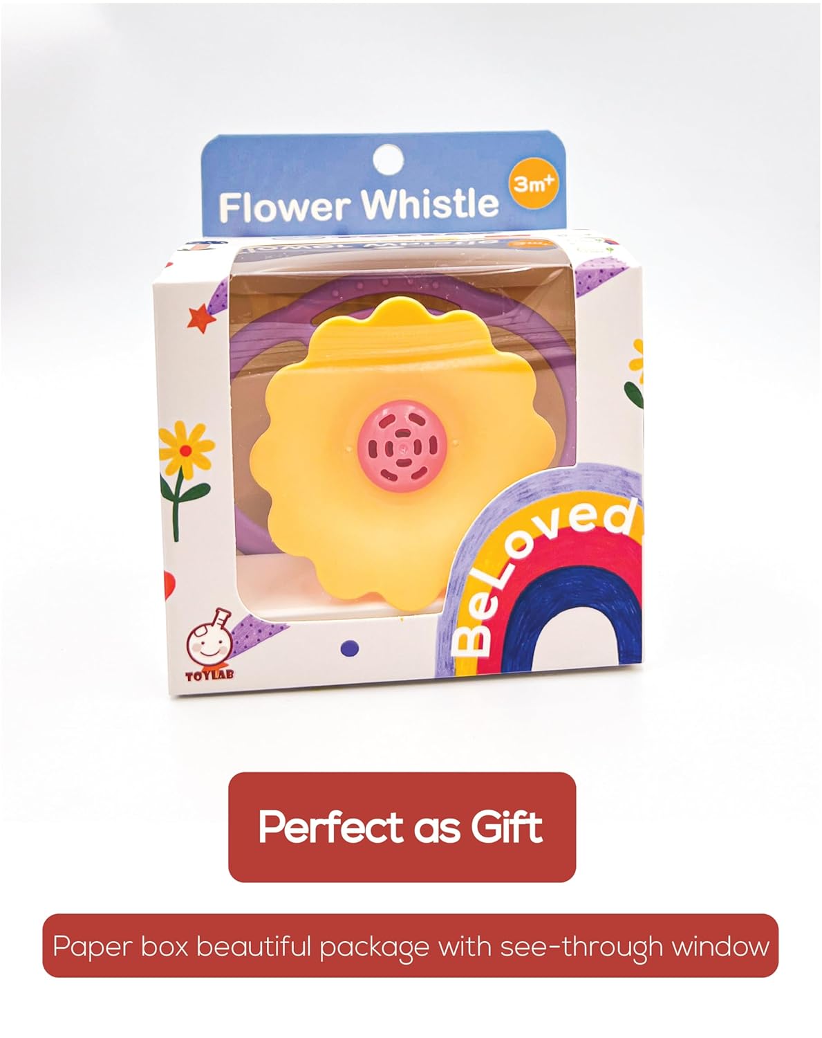 BaBeloved Flower Whistle Baby Teething Toys Multiple Sensory Montessori Baby Teether Toys Soft Food-Grade Teethers for Babies Blow Sound Teething Relief, Chewing Toy for Babies 0-12 Months, BPA Free