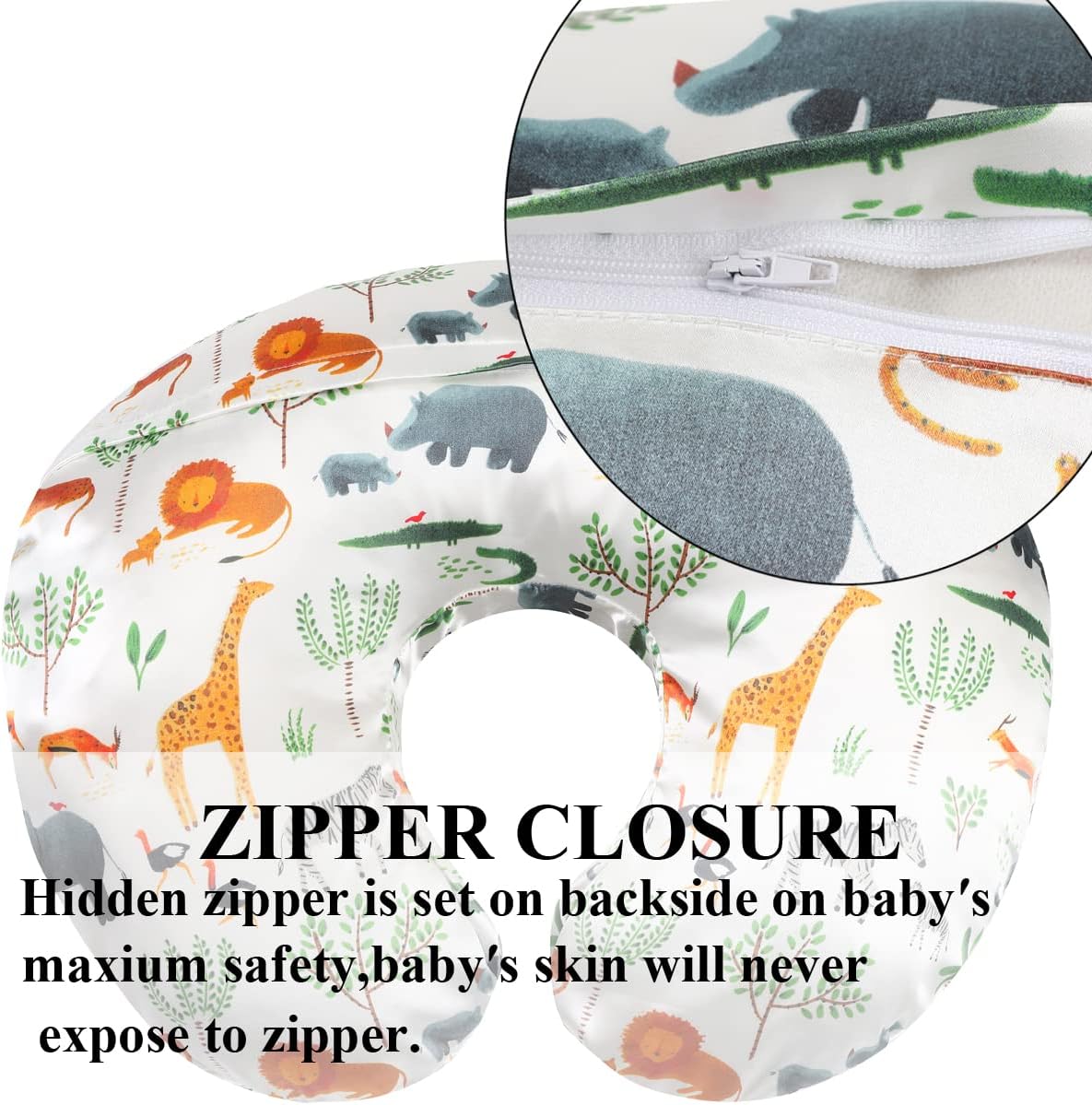 Satin Nursing Pillow Cover Set 2 Pack Ultra Soft Silk Compatible with Boppy Pillow for Breastfeeding Pillow Protect for Baby Hair and Skin Elephant & Rhino Lion