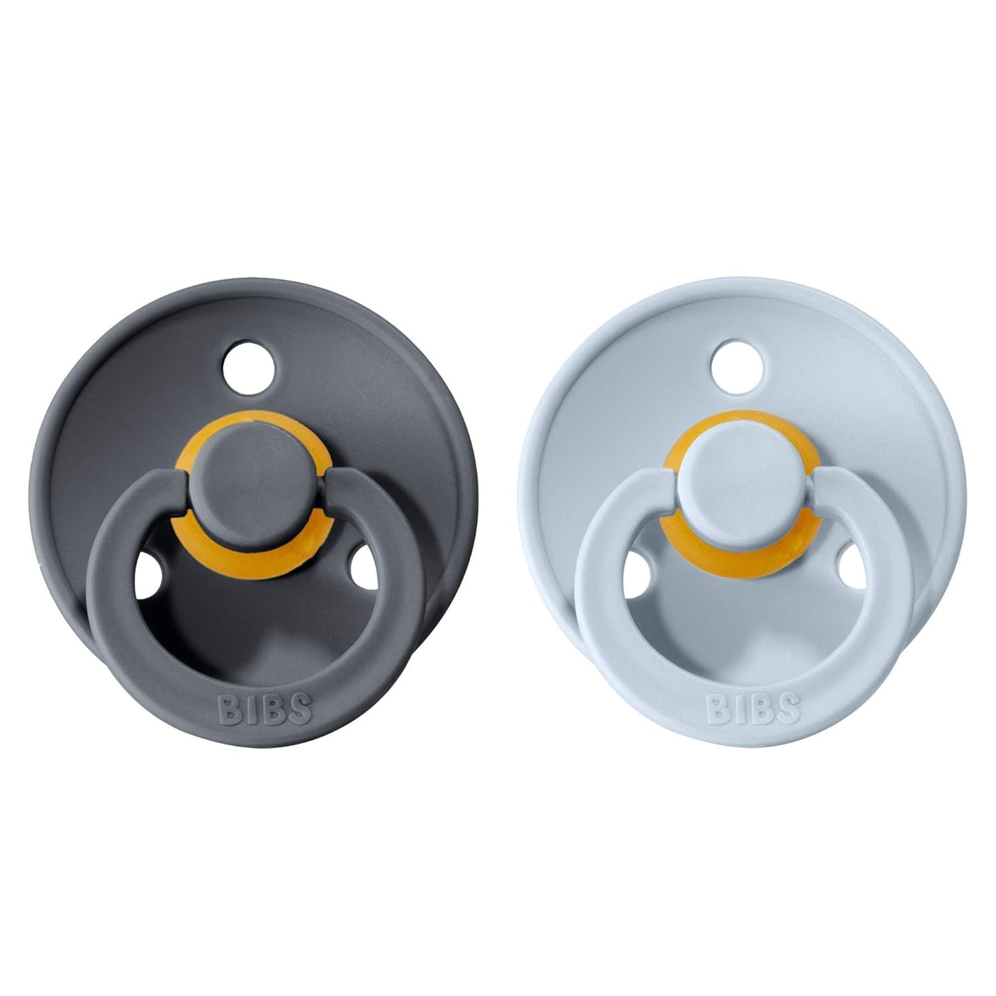 BIBS Pacifiers Colour Collection | Natural Rubber Baby Pacifier | Set of 2 BPA-Free Soothers | Made in Denmark | 18+ Months (Pack of 2) | Baby Blue/Iron