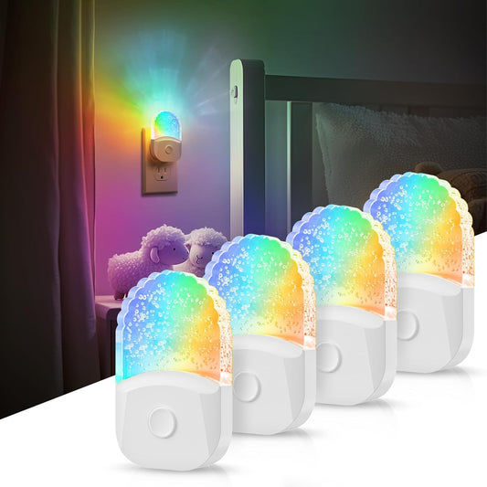 DORESshop 8-Color RGB LED Night Light Plug into Wall, 4Pack Color Changing Dusk to Dawn Night Light for Bedroom, Kids Room, Gift