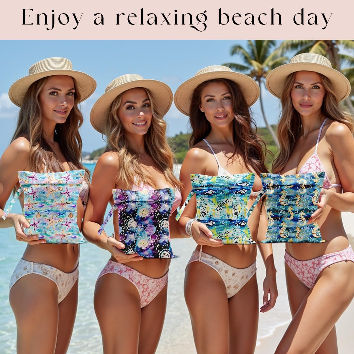 4 Pack Wet Bag for Swimsuit, Beach Travel Essentials Wet Dry Bag, for Sunscreen Toiletry Dirty Clothes Yoga Gym Diaper, Friend Summer Beach Vacation Gifts. Ocean Series
