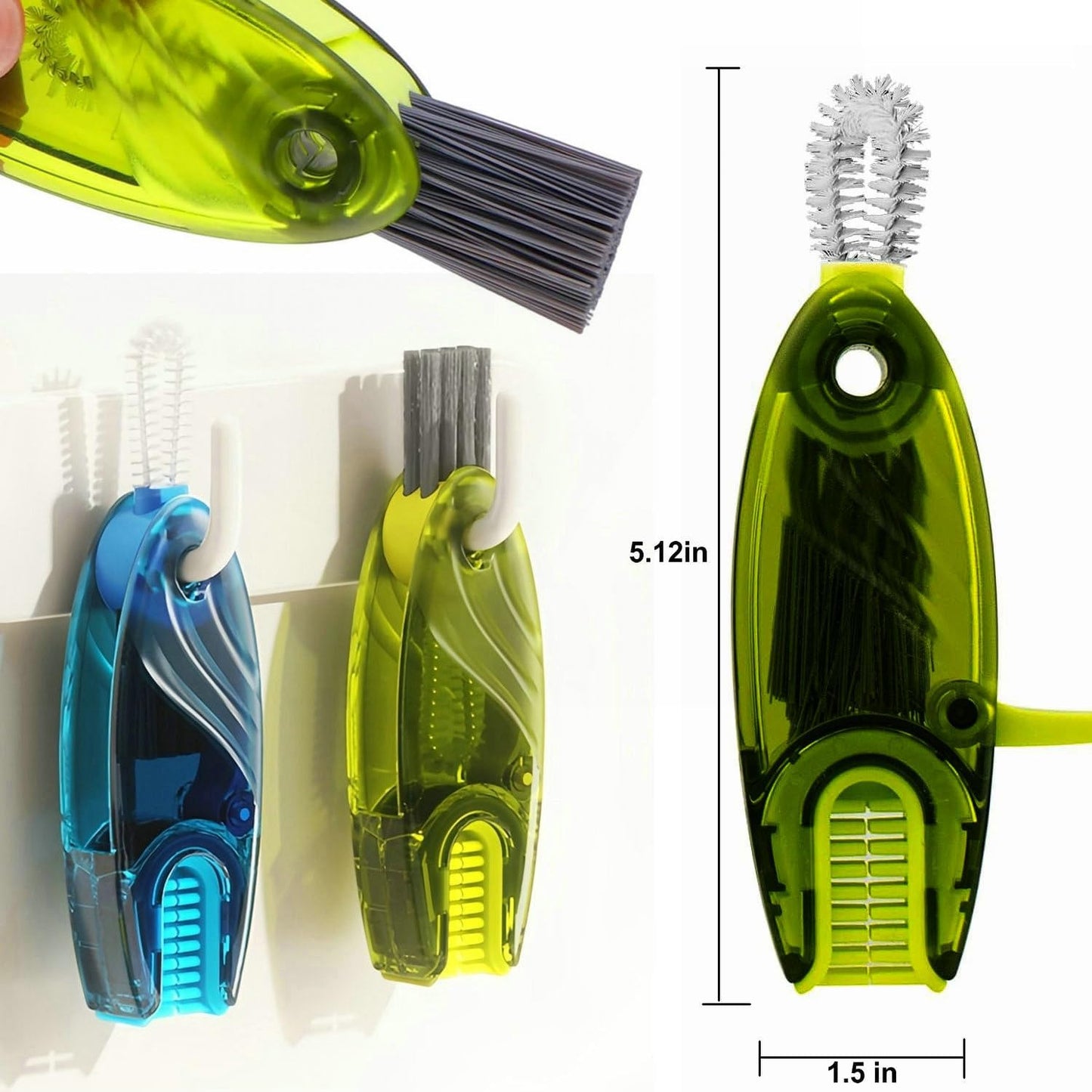 4 in 1 Cup Lid Cleaning Brush Set Multifunctional Bottle Brush Cleaner Tiny Bottle Cup Lid Brush Straw Cleaner Tools Mini Silicone Bottle Cup-Holder Cleaner with Hook Remover 1pc Blue