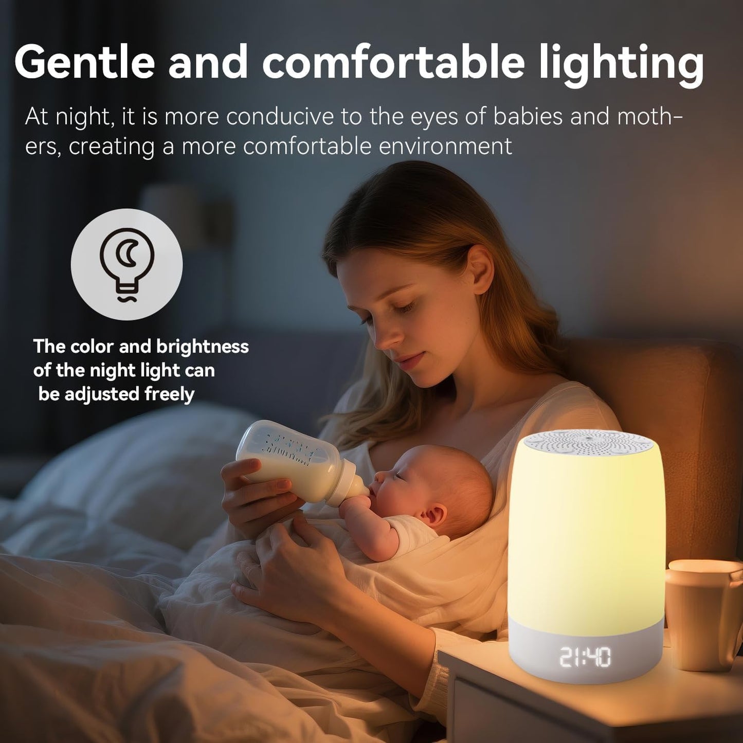 Nursery Night Light for Kids,Baby Sleep Music rain Sound Machine,Rechargeable Nursery Wireless lamp for Breastfeeding,White Noise Soother,Wake Alarm Clock,APP Remote Control,Boys and Girls Room