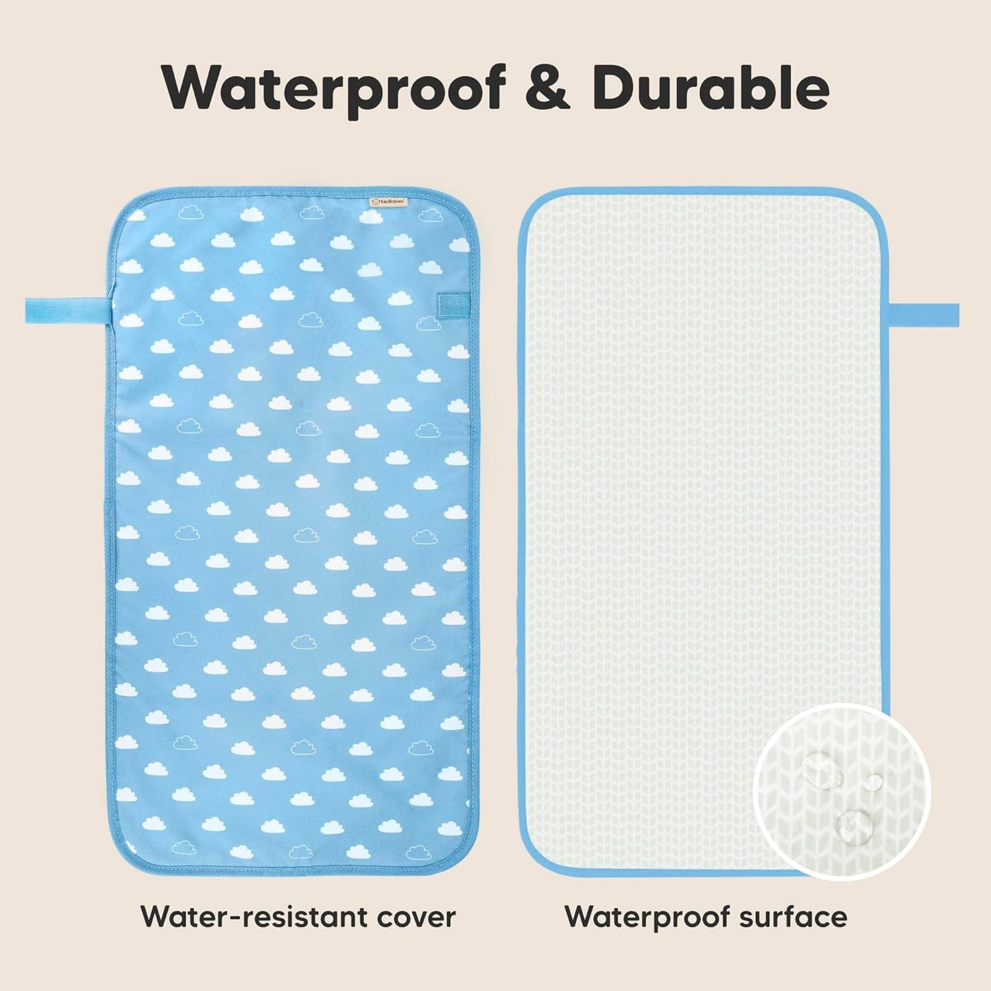 KeaBabies Portable Diaper Changing Pad, Easy Wipe Clean - Foldable Waterproof Baby Changing Mat for Diaper Bag, Compact, Lightweight, 25x13 Newborn, Infant, Baby Changer Travel Essential (Cloud)
