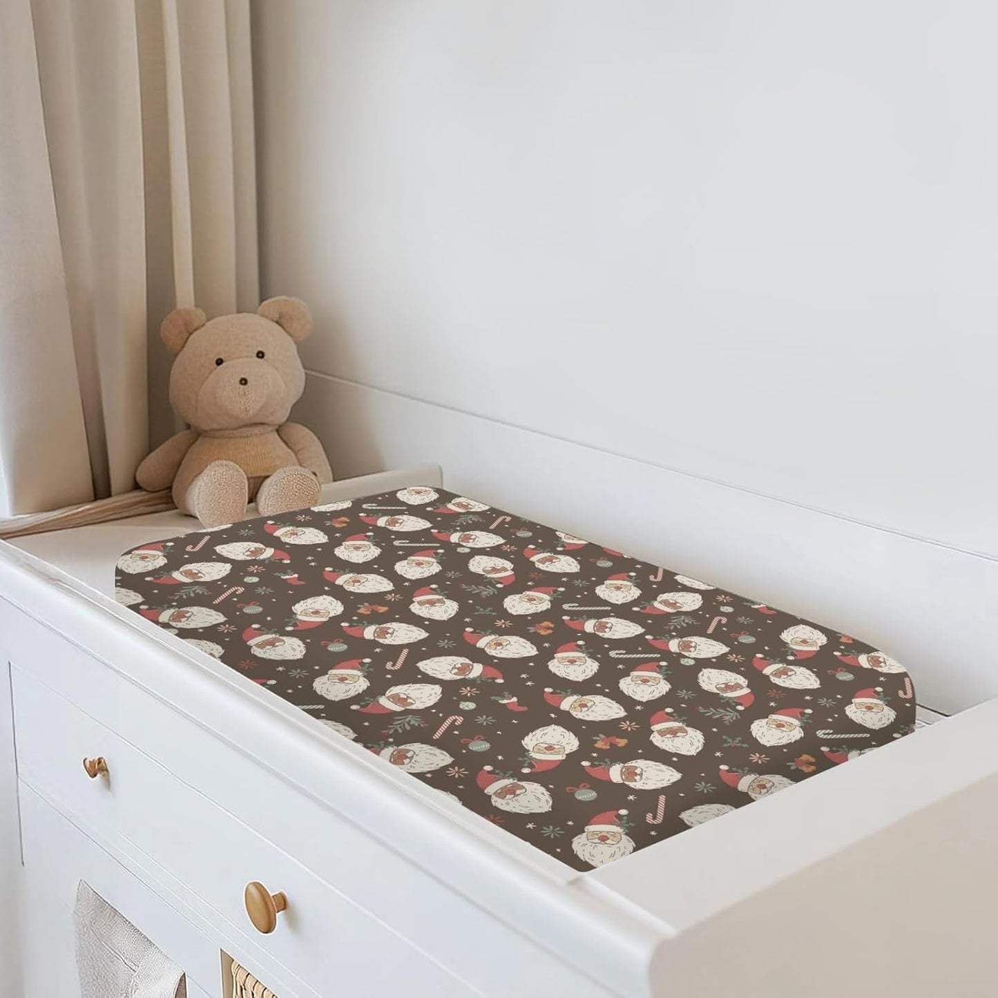 Retro Christmas Santa Claus Baby Changing Pad Covers for Boy Girl Cute Santa Candy Stockings Fir Fitted Changing Table Cover Mats Winter Holiday Festive Soft Diaper Change Table Cover Sheets 32''×16''