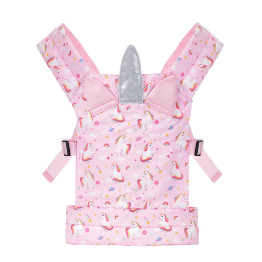 Lictin Baby Doll Carrier, Front and Back Doll Accessories Carrier for Little Girls, with Adjustable Straps for Stuffed Animal Reborn Baby Doll, Pink Unicorn