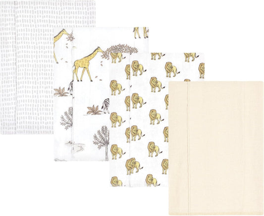 Luvable Friends Hudson Baby Flannel Burp Cloths 4pk, Wild Safari World
