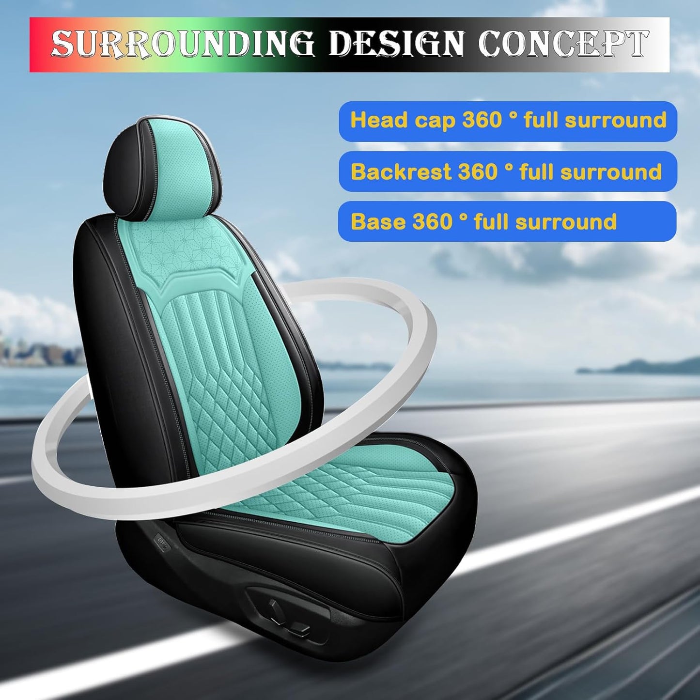 Car Seat Covers for Chevy Impala Limited 2014-2016 Leather Seat Covers, Waterproof Non-Slip Car Seat Protectors, Comfortable Seat Cover Adaptive Airbags（Black+Blue, 2 PCS Front with Pillow）