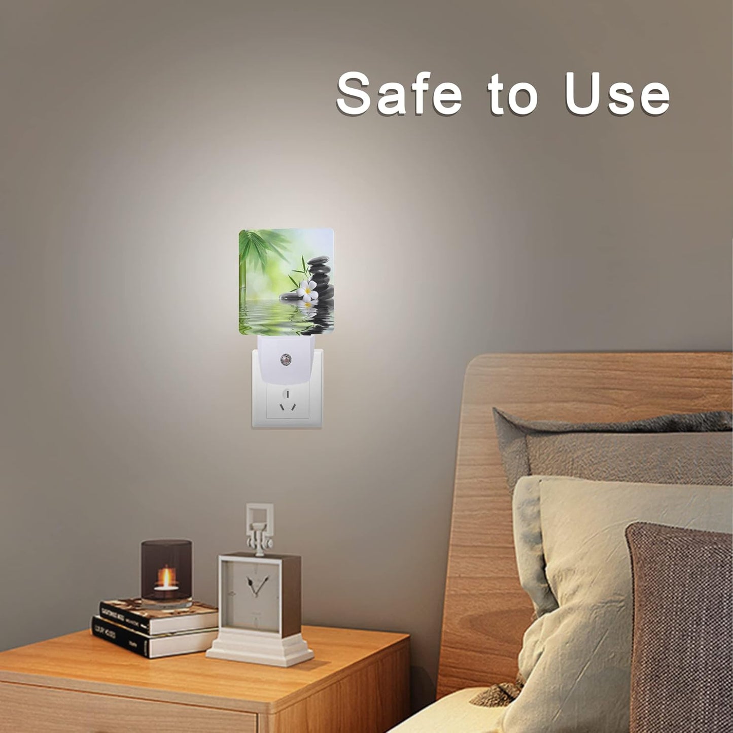 Zen Stones Bamboo Tree Jasmine Flower Spa Night Light Plug-in LED Nightlights Auto Sensor Night Lamp Dusk-to-Dawn Lamp Home Decor for Nursery Children Girls Boys