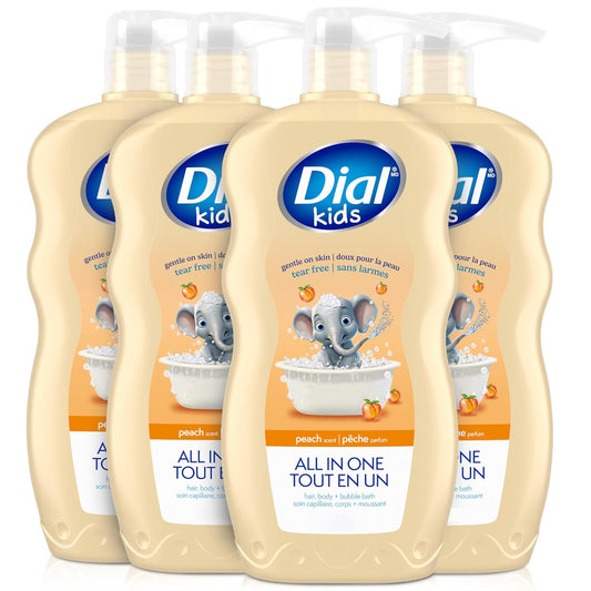 Dial Kids 3-in-1 Body + Hair + Bubble Bath, Peach, 24 fl oz (Pack of 4)