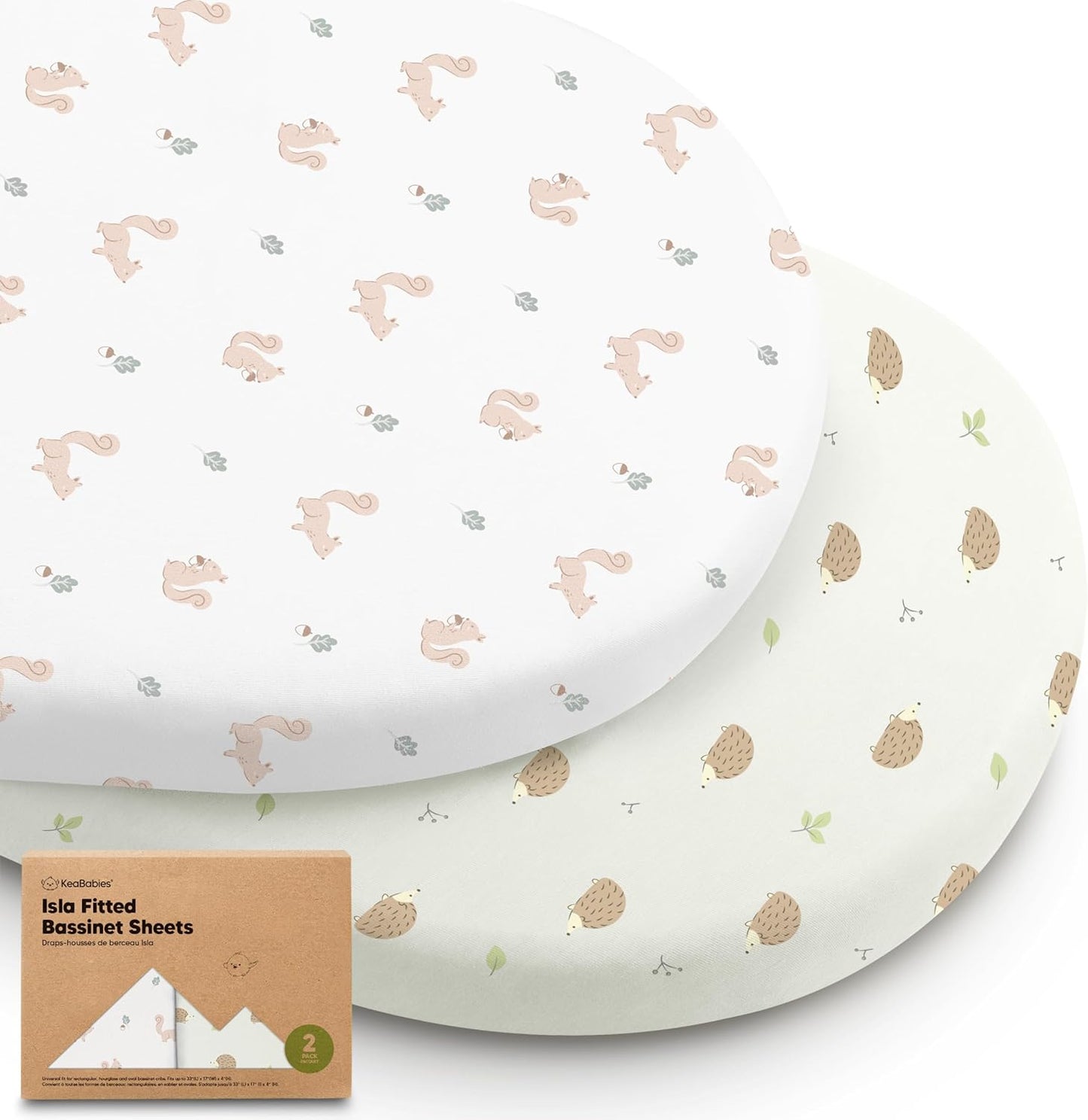 2-Pack Baby Bassinet Sheets Girl, Boy - 33x17 Viscose Derived from Bamboo Bedside Mattress Fitted Bassinet Sheets, Compatible with Halo Bassinest Swivel Sleeper, Baby Delight, Graco(Nibbles/Bruce)