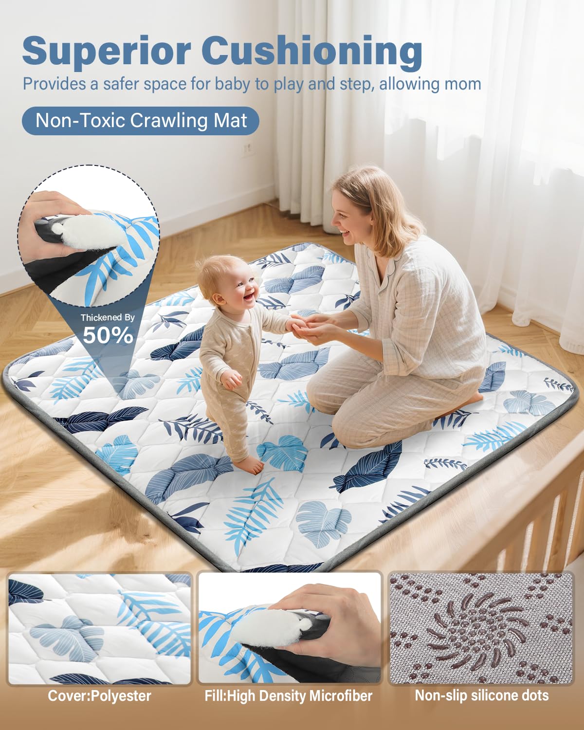Baby Play Ma-t, Non-Slip Baby Ma-t for Floor, Soft Thicker Playpen Ma-t, Portable Playmat, Crawling Ma-t for Babies, Toddlers & Infants to Play and Learn（ 47"x47"）