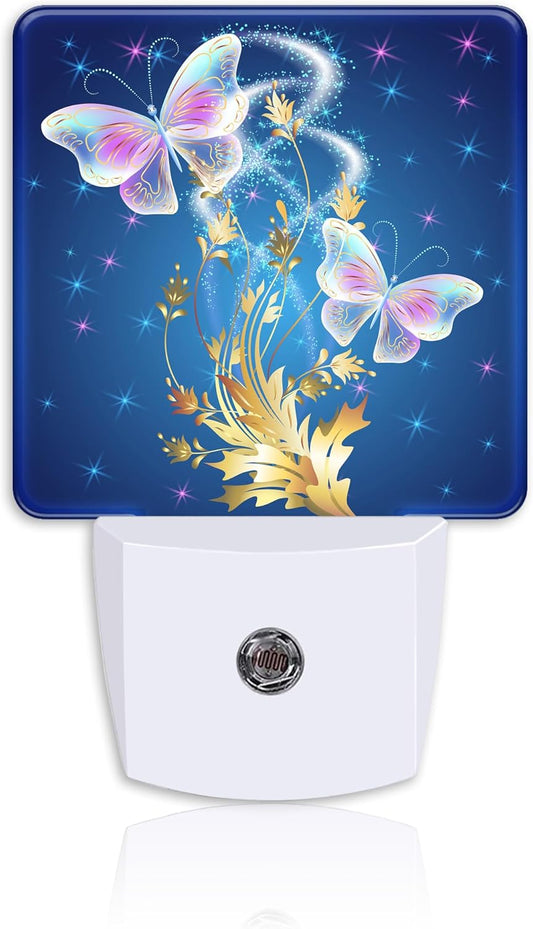 Glowing Butterflies and Golden Leaves Night Light Plug Wall,LED Night Lights with Dusk to Dawn Light Sensor for Women Girls Boys Room Decor,Hallway,Kitchen,Bathroom,Nursery,Stairs