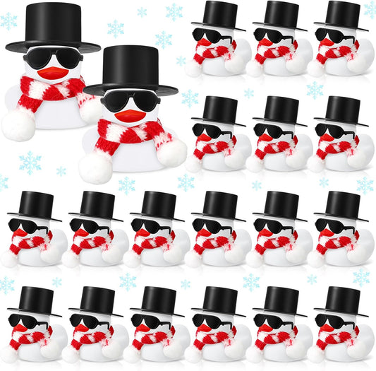 Syhood 24 Sets Christmas Mini Rubber Duck Bulk with Sunglasses Scarf Hats and Adhesive Dots Duckies Bath Toy Xmas Decor for Christmas Winter Gift Cruise Birthday Party (Top Hat)