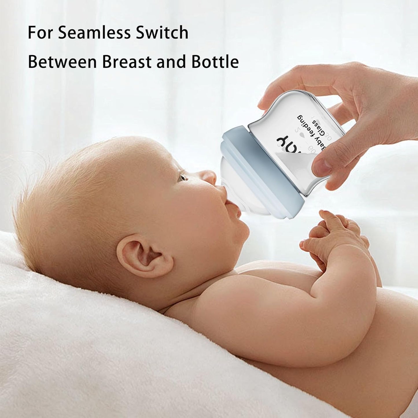 Natural Glass Baby Bottle for Breastfeeding Babies, 5.4oz Anti-Colic Baby Bottle with Natural Response Nipple(S), Clear, Wide Neck, 4 Pack, 1 Months+