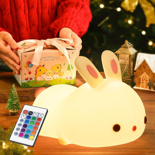 【Gifts Package】 Bunny Night Light for Kids Lamp, 16 Colors & Remote Rechargeable Kids Night Lights for Bedroom, Cute Gifts for Girls Gifts for Women