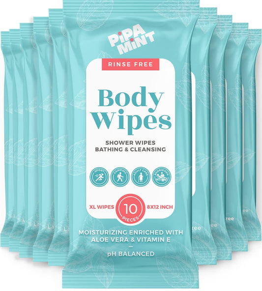 Body Wipes XL Shower Wipes Body Wipe for Adults Bathing, Traveling, Camping, Gym, Car, Elderly, Bedridden - Bath Wipe - Disposable Washcloths for Adults No Rinse