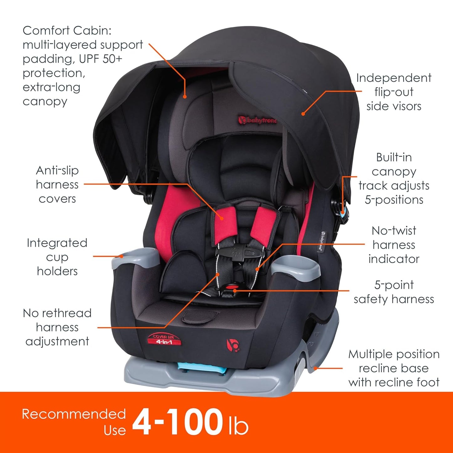 Baby Trend Cover Me™ 4-in-1 Convertible Car Seat, Scooter