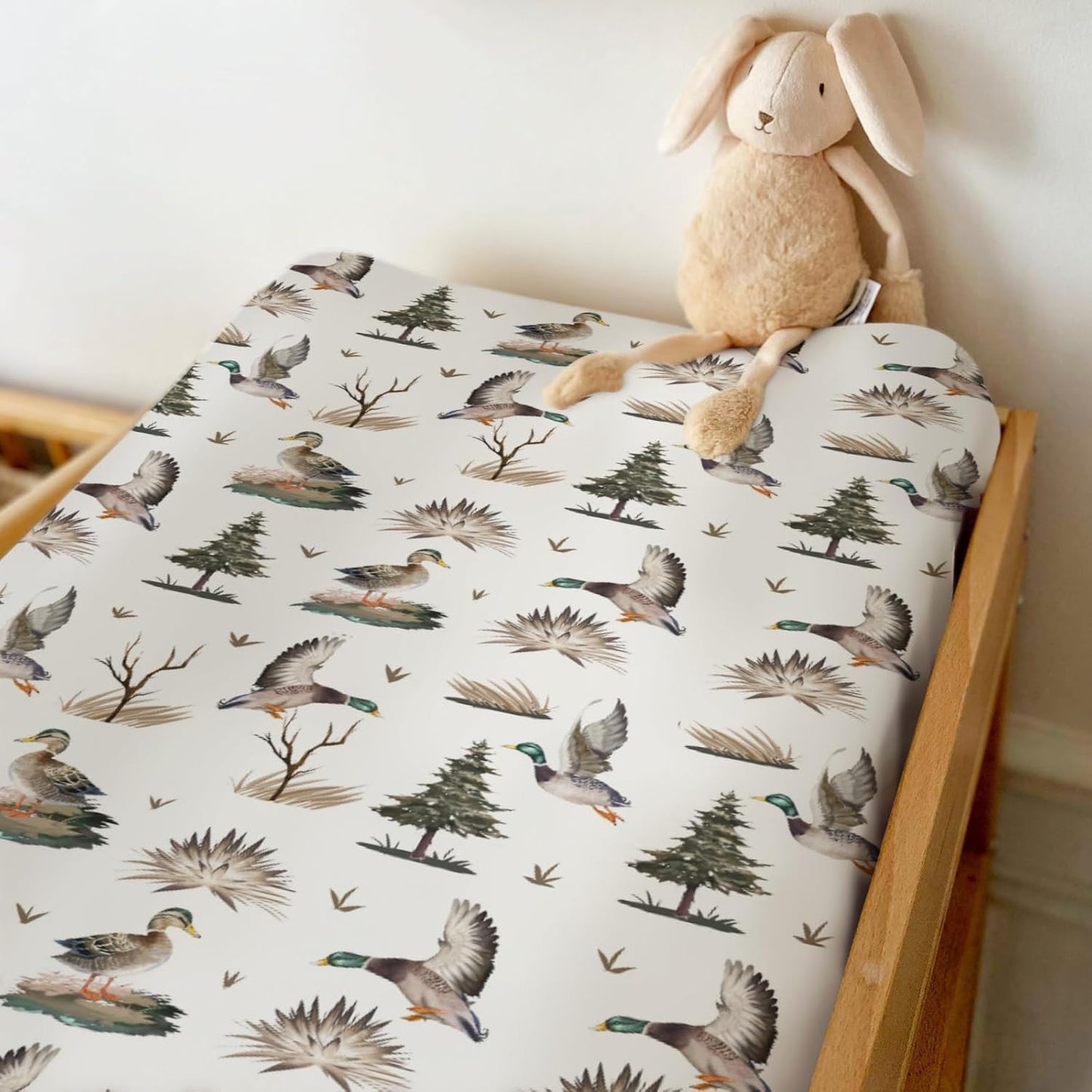 Vintage Mallard Ducks Trees Changing Pad Covers for Baby Girl Boy Duck Hunting Season Fitted Change Table Cover Mats Wild Ducks Animals Soft Diaper Changing Table Sheets 32''×16''